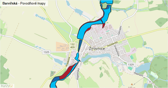 Barvířská - záplavové mapy stoleté vody