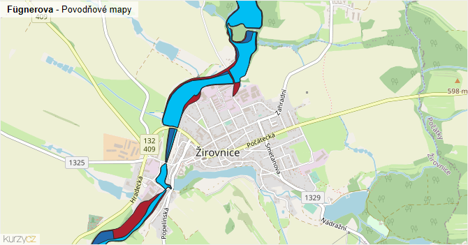 Fügnerova - záplavové mapy stoleté vody