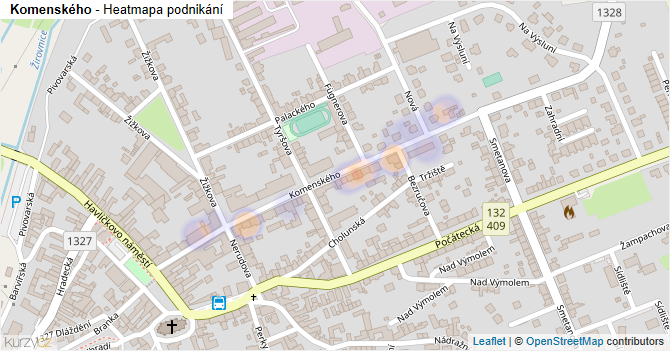 Komenského - mapa podnikání