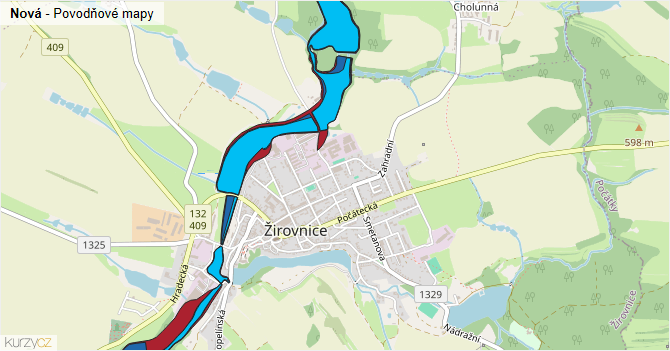 Nová - záplavové mapy stoleté vody