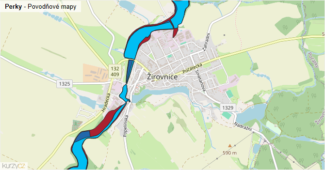 Perky - záplavové mapy stoleté vody