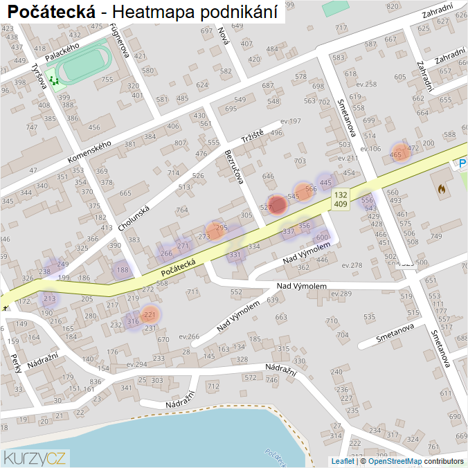 Mapa Počátecká - Firmy v ulici.