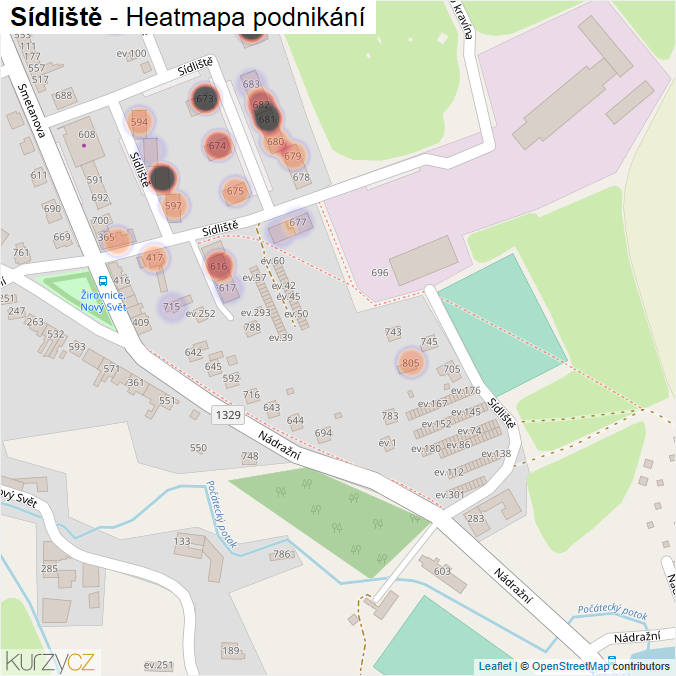 Mapa Sídliště - Firmy v ulici.