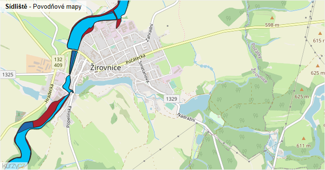 Sídliště - záplavové mapy stoleté vody