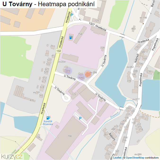 Mapa U Továrny - Firmy v ulici.