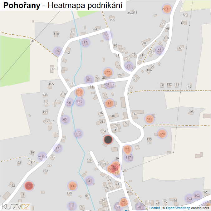 Mapa Pohořany - Firmy v části obce.