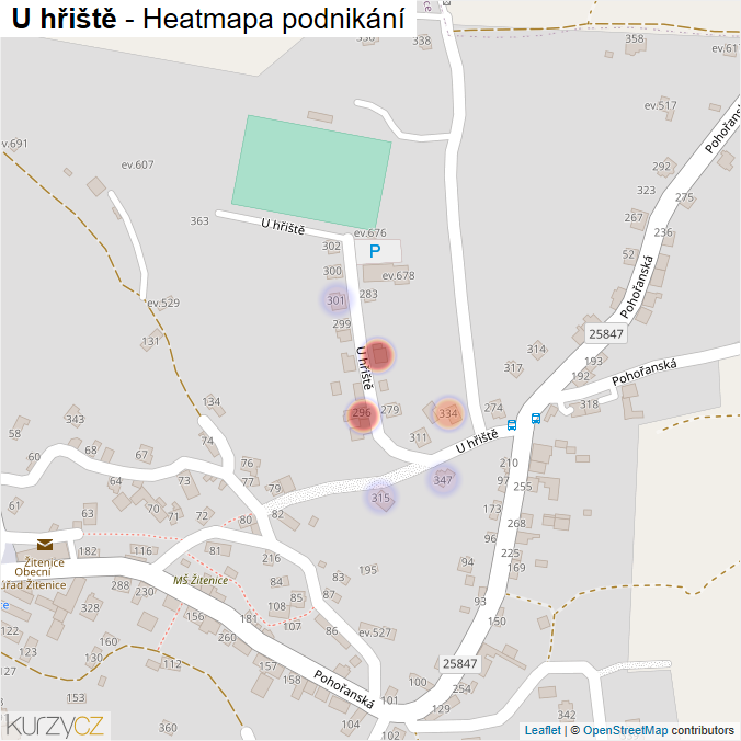 Mapa U hřiště - Firmy v ulici.