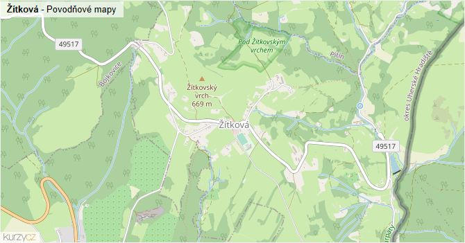 Žítková - záplavové mapy stoleté vody
