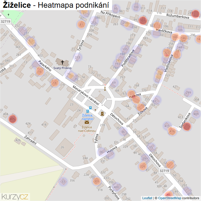 Mapa Žiželice - Firmy v části obce.