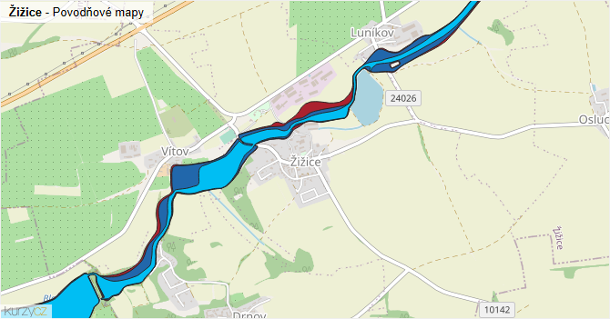 Žižice - záplavové mapy stoleté vody