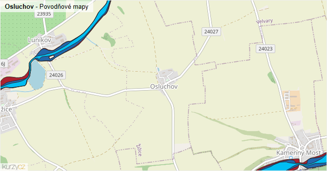 Osluchov - záplavové mapy stoleté vody