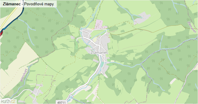 Zlámanec - záplavové mapy stoleté vody