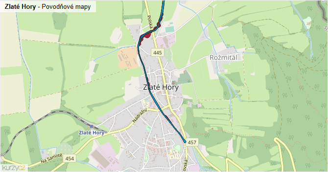 Zlaté Hory - záplavové mapy stoleté vody