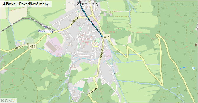 Alšova - záplavové mapy stoleté vody