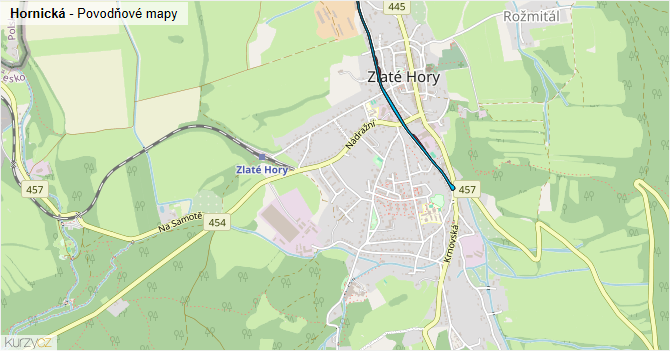 Hornická - záplavové mapy stoleté vody