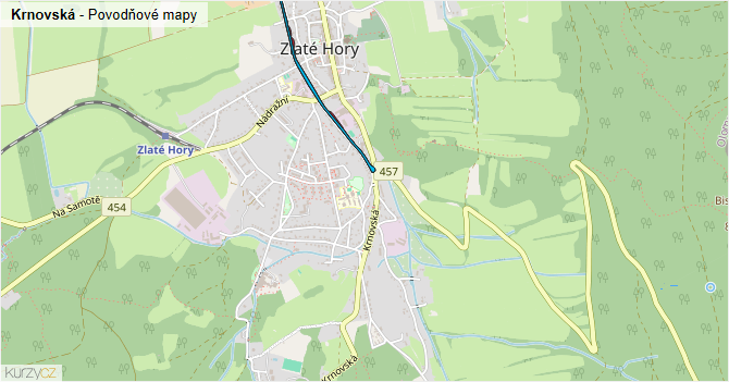 Krnovská - záplavové mapy stoleté vody