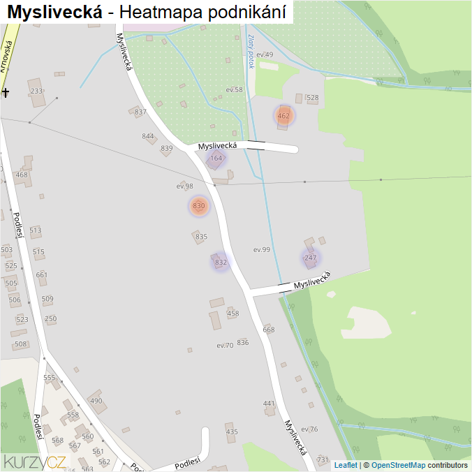 Mapa Myslivecká - Firmy v ulici.
