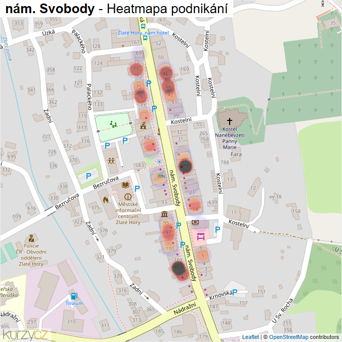Mapa nám. Svobody - Firmy v ulici.