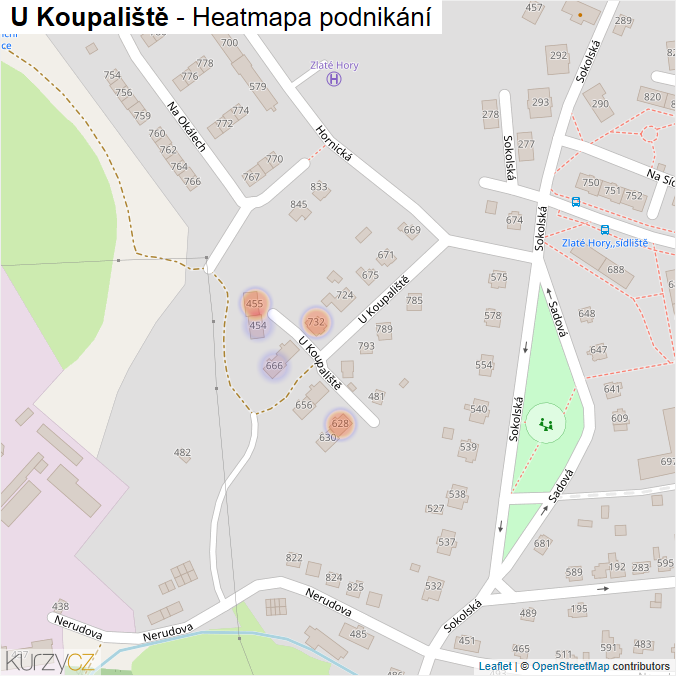 Mapa U Koupaliště - Firmy v ulici.
