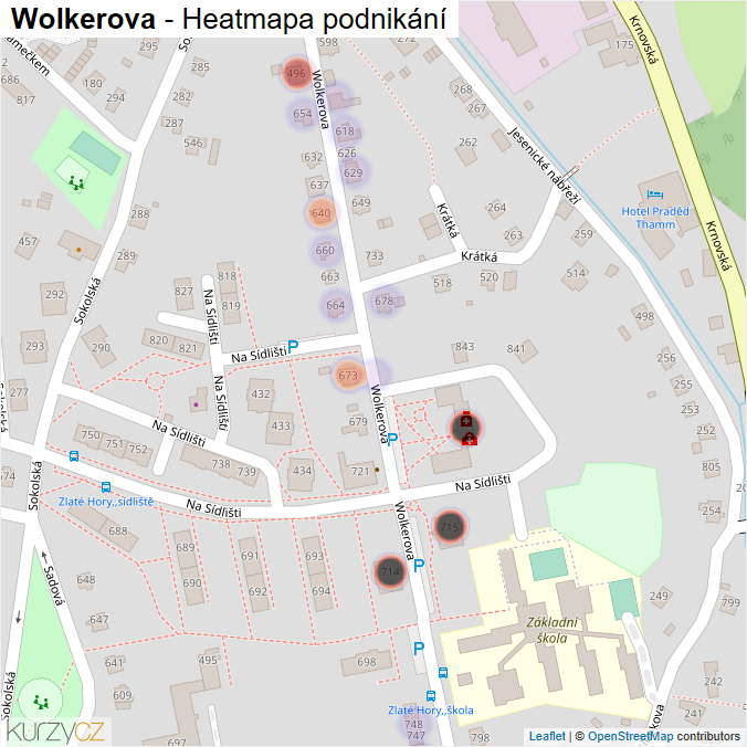 Mapa Wolkerova - Firmy v ulici.