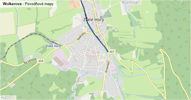 Wolkerova - záplavové mapy stoleté vody