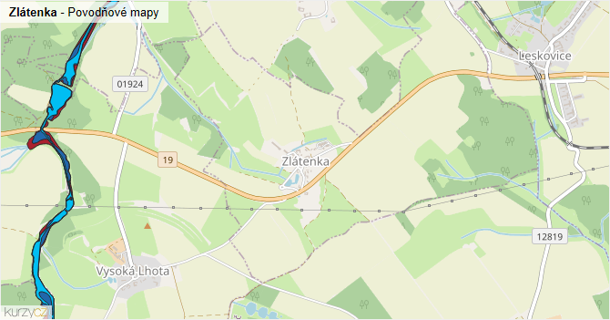 Zlátenka - záplavové mapy stoleté vody