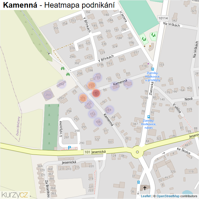 Mapa Kamenná - Firmy v ulici.