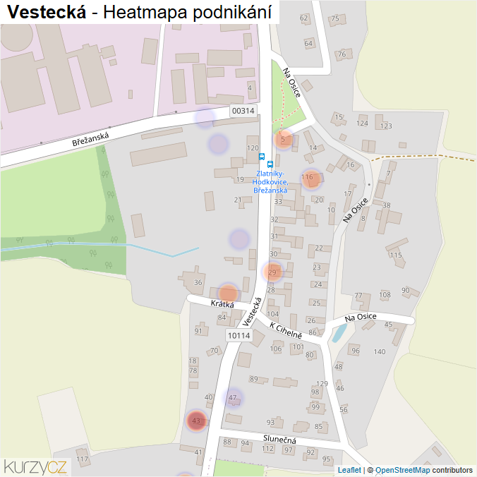 Mapa Vestecká - Firmy v ulici.