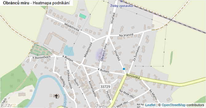 Obránců míru - mapa podnikání