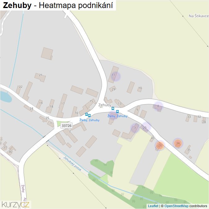 Mapa Zehuby - Firmy v části obce.
