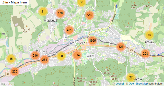 Zlín - mapa firem