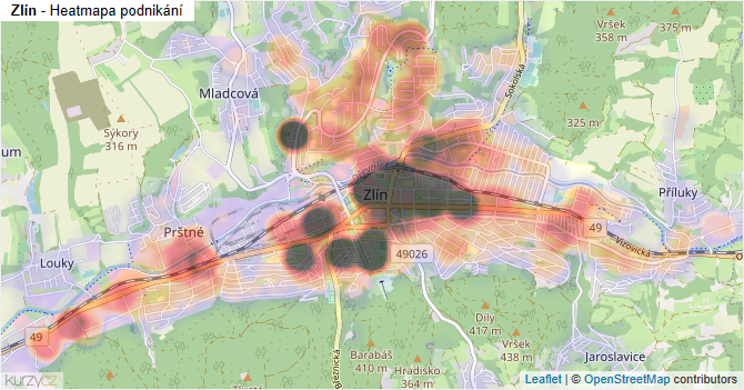 Zlín - mapa podnikání