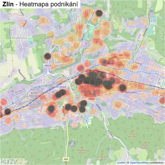 Mapa Zlín - Firmy v obci.