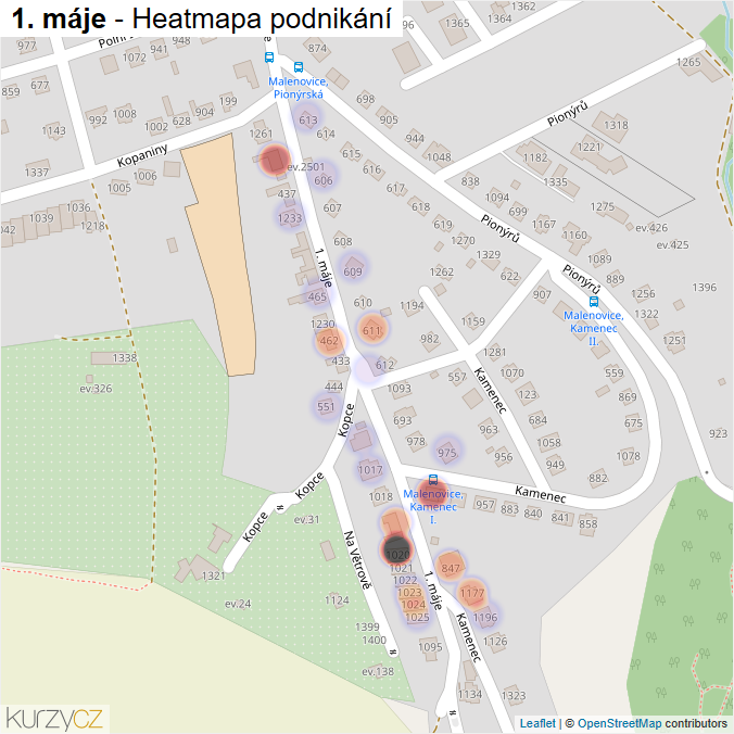 Mapa 1. máje - Firmy v ulici.