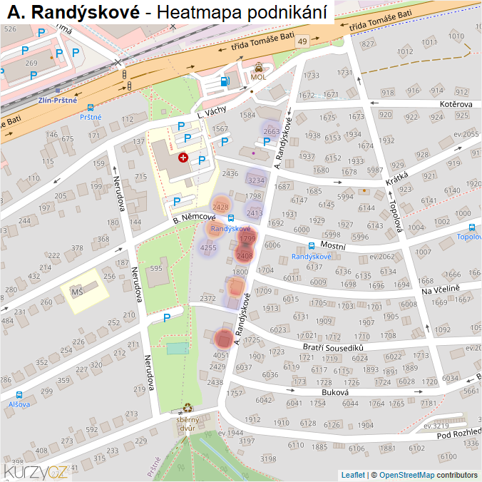 Mapa A. Randýskové - Firmy v ulici.