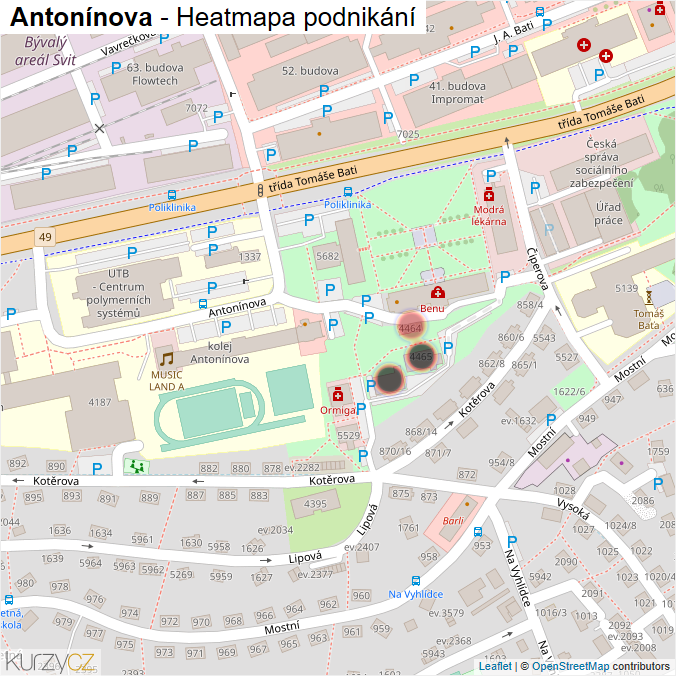 Mapa Antonínova - Firmy v ulici.