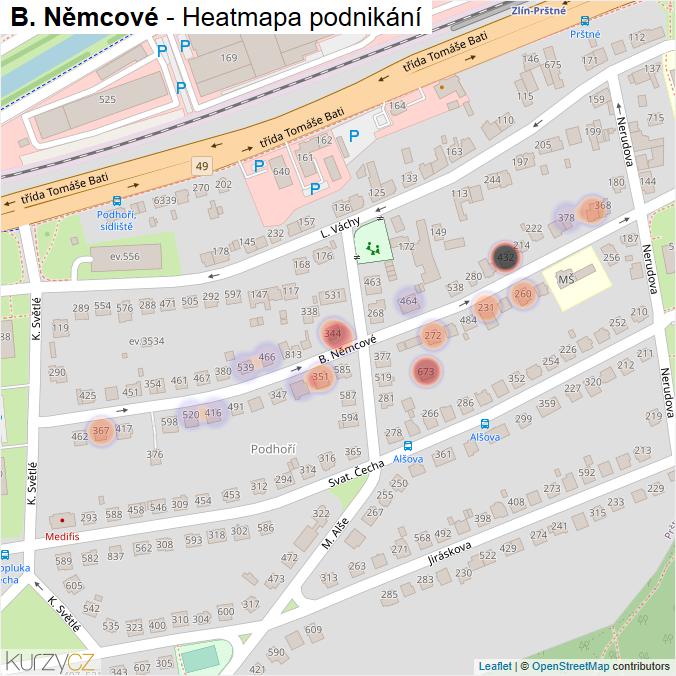Mapa B. Němcové - Firmy v ulici.