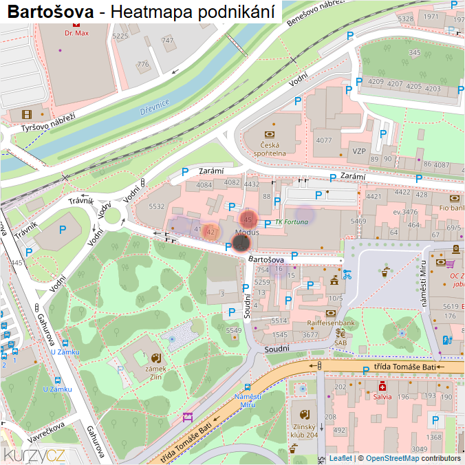 Mapa Bartošova - Firmy v ulici.