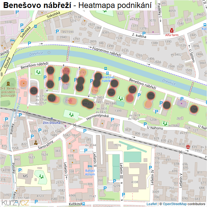 Mapa Benešovo nábřeží - Firmy v ulici.