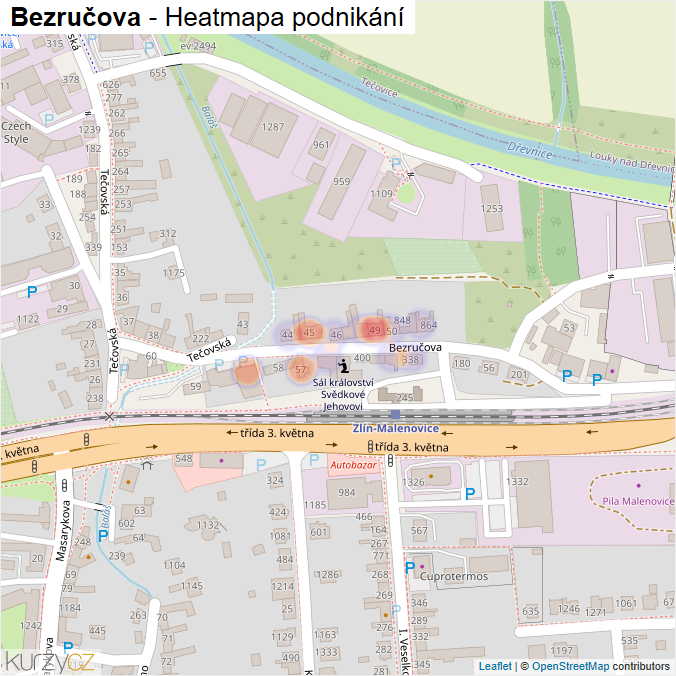 Mapa Bezručova - Firmy v ulici.