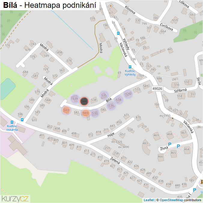 Mapa Bílá - Firmy v ulici.