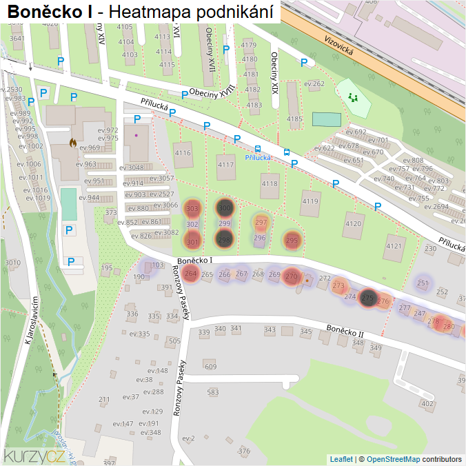 Mapa Boněcko I - Firmy v ulici.
