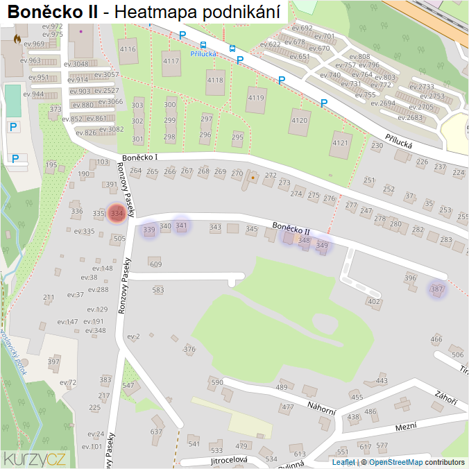 Mapa Boněcko II - Firmy v ulici.