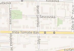 Bratří Jaroňků v obci Zlín - mapa ulice
