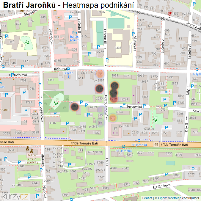 Mapa Bratří Jaroňků - Firmy v ulici.