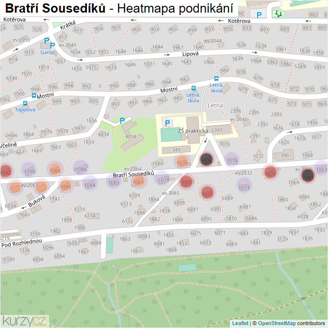 Mapa Bratří Sousedíků - Firmy v ulici.