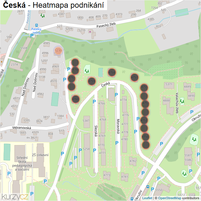 Mapa Česká - Firmy v ulici.