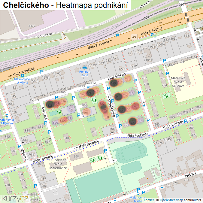 Mapa Chelčického - Firmy v ulici.