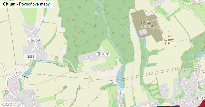 Chlum - záplavové mapy stoleté vody