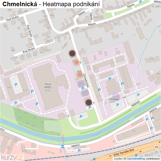 Mapa Chmelnická - Firmy v ulici.